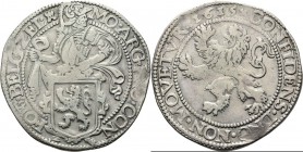 Leeuwendaalder 1615, Silver Type IIIa. Ridder naar rechts achter Hollands wapen, mt. burcht na omschrift. Kz. klimmende leeuw, daarboven jaartal CONFI...