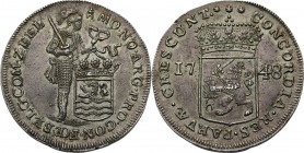 Piedfort zilveren dukaat 1748, Silver Type IIb. Staande ridder met provinciewapen aan lint ♖ MO· NO· ARG· PRO· CON·FŒ.· BELG· COM· ZEEL˙. Kz. generali...