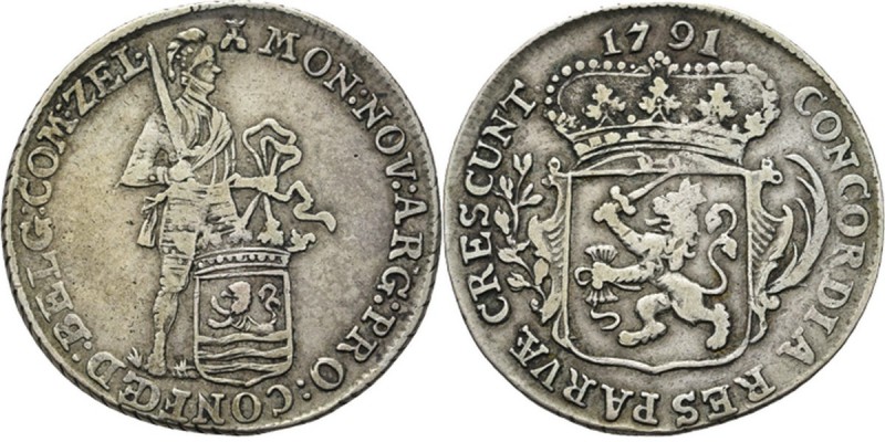1/4 Zilveren dukaat 1791, Silver Type Ib. Staande ridder met provinciewapen aan ...