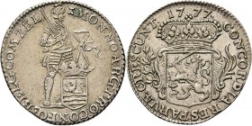 1/8 Zilveren dukaat 1777, Silver Of ‘pietje’. Type Ia. Staande ridder met provinciewapen aan lint. Omschrift ♖ MON NO etc. Kz. generaliteitswapen tuss...
