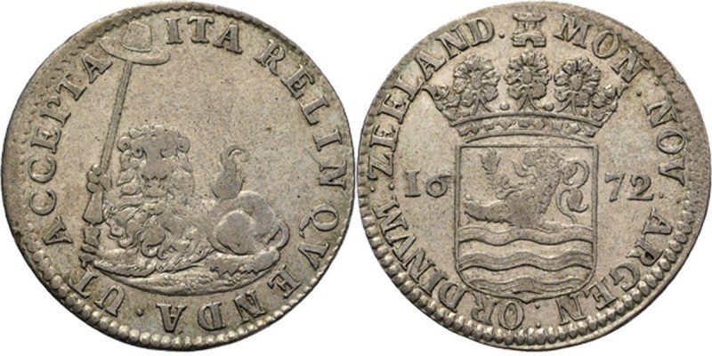Hoedjesschelling 1672, Silver Type I. Klein model zonder binnencirkels. Liggende...