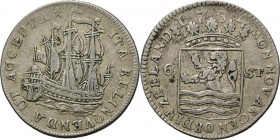 Piedfort scheepjesschelling 1754, Silver Type IIa. Driemaster met Middelburgse vlag op achtersteven, omschrift met mt. burcht zonder interpunctie. Kz....