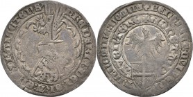Dubbele groot of gans z.j, Silver, FREDERIK van Blankenheim 1393–1423 Deventer. Schuin geplaatst wapentje van Blankenheim onder een toernooihelm FREDE...