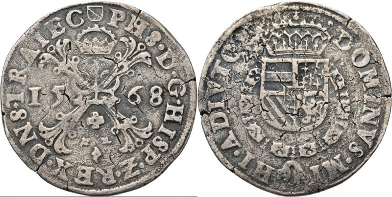 Bourgondische kruisrijksdaalder 1568, Silver, PHILIPS II 1555–1581 Twee gekruist...