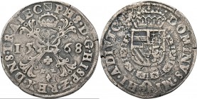 Bourgondische kruisrijksdaalder 1568, Silver, PHILIPS II 1555–1581 Twee gekruiste stokken op gekroonde vuurstaal tussen jaartal PHS· D· G· HISP· Z– · ...