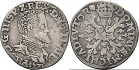 1/10 Philipsdaalder 1571, Silver, PHILIPS II 1555–1581 Type Ia. Borstbeeld naar rechts, daaronder jaartal. Kz. gekroond wapen op Bourgondisch kruis tu...