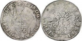 ½ Statendaalder 1577, Silver Gekroond borstbeeld met scepter achter wapenschild PHS· D: G· HISP· Z- · REX· DNS· TRAIE - c. Kz. gekroond monogram PHS i...