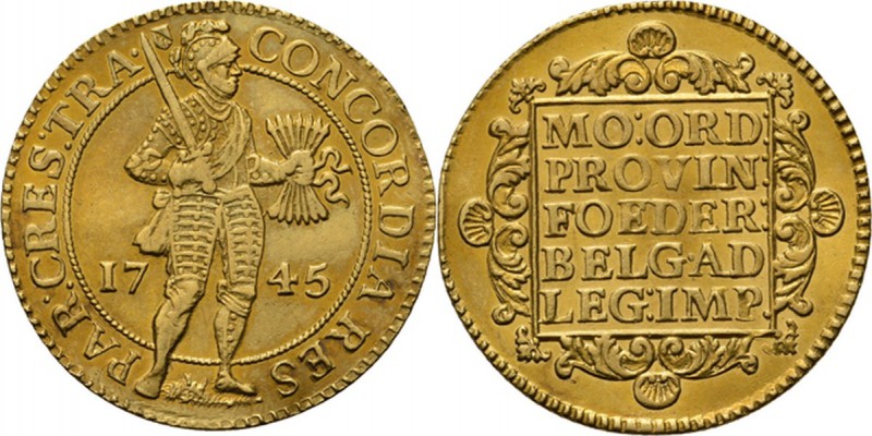 Dubbele dukaat 1745, Gold Type IIIa. Staande ridder met zwaard en pijlenbundel t...