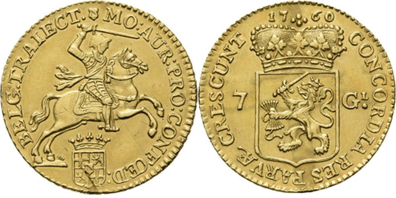 ½ Gouden rijder 1760, Gold Type II. Ruiter naar rechts boven provinciewapentje. ...