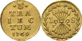 Bezemstuiver 1769, Gold In goud geslagen op het gewicht van een halve dukaat. ⋆ stadsschild ⋆ / TRA / IEC / TUM / jaartal. Kz. binnen een tulprand pij...