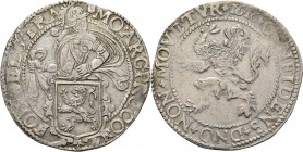 Leeuwendaalder 1616, Silver Type IIa. Met binnencirkels. Ridder met pluim aan helm naar rechts achter wapenschild met ongekroonde leeuw en kruis op de...