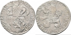 Leeuwendaalder 1641, Silver Type IIc. Met binnencirkels. Ridder met pluim aan helm naar rechts achter wapenschild met ongekroonde leeuw MO(˙) ARG˙ PRO...