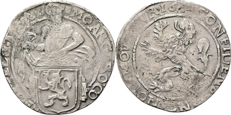 ½ Leeuwendaalder 1643, Silver Type IIb. Ridder naar rechts achter wapenschild me...