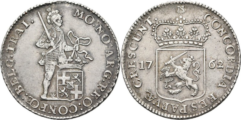 ½ Zilveren dukaat 1762, Silver Type II. Staande ridder met zwaard en provinciewa...