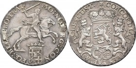 ½ Dukaton of ½ zilveren rijder 1762, Silver Type II. Ruiter naar rechts boven gekroond provinciewapentje en titel …BELG: PRO: TRAI· Kz. jaartal onder ...