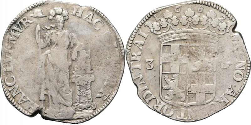 3 Gulden 1682, Silver Type II. Staande Nederlandse maagd. Kz. gekroond provincia...