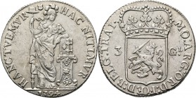 3 Gulden 1794, Silver Type IIIc. Staande Nederlandse maagd met grond onder de voeten, jaartal in de afsnede, stadsschild naast vrijheidshoed. Kz. gene...