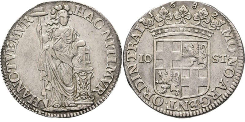 10 Stuiver 1682, Silver Staande Nederlandse maagd. Kz. gekroond provinciewapen t...