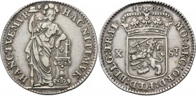 X Stuiver 1760, Silver Staande Nederlandse maagd. Kz. generaliteitswapen tussen waarde X - ST. jaartal boven de kroon. Kabelrand. Delm. 1203; V. 111.5...