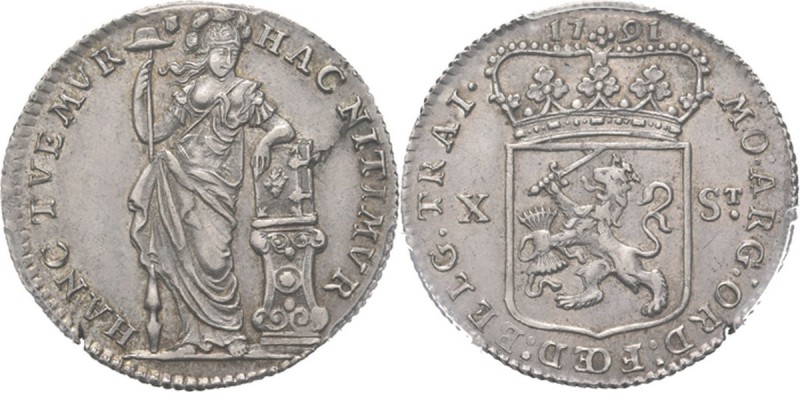 X Stuivers 1791, Silver Staande Nederlandse maagd. Kz. generaliteitswapen tussen...