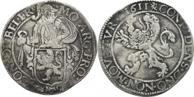 Leeuwendaalder 1611, Silver Type IVa. Ridder achter Hollands wapen naar rechts ˙ MO· ARG· PRO: - CONFOE· BEL· FR leeuwtje. Kz. klimmende leeuw CONFIDE...
