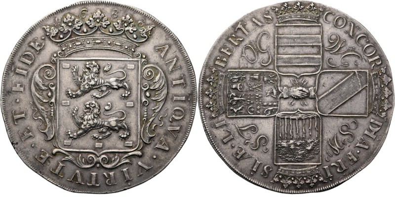 3 Voudige koggerdaalder of landdagpenning 1688, Silver Gekroond provinciewapen m...