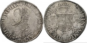 Philipsdaalder 1563, Silver, PHILIPS II 1555–1581 Type II. Borstbeeld naar links, daaronder mt. kruisje van Hasselt tussen jaartal. Kz. gekroond wapen...