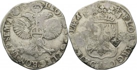 28 Stuiver of florijn 1684, Silver Type V. Gekroonde dubbele adelaar en titel LEOP etc. Kz. gekroond stadswapen tussen waarde 28 – ST, jaartal voluit ...