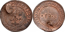 2 Stuiver 1578, Copper, Emissie 30 oktober 1578, Noodmunten, geslagen naar aanleiding van het beleg door de Staatse troepen onder leiding van graaf va...