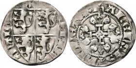 BRABANT - Esterlin s.d, Silver, JEAN III 1312–1355 Haelen. Type Brabantinus. Écu au quatre lions. R/. croix fleuronnée ✠ MONETA: HALENSIS.de W. 352; v...