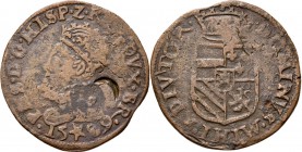 BRABANT - Liard 1589, Copper, PHILIPPE II 1555–1598 Maestricht. Buste couronné à gauche étoile entre la date. R/. écu couronné.GH. 232.2; de W. 858. B...