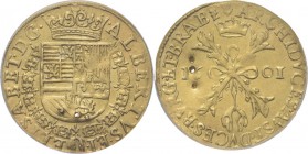 BRABANT - Double Albertin 1601, Gold, ALBERT & ISABELLE 1598–1621 Anvers. Écu couronné et entouré du collier de la Toison d'Or ·ALBERTVS· ET· – ELISAB...
