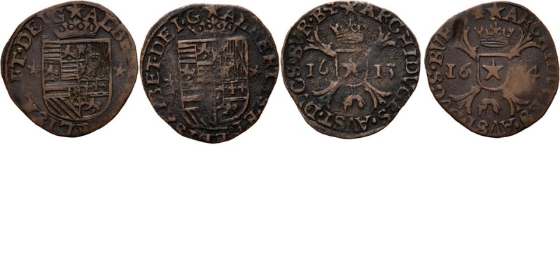 BRABANT - Liard (2) , Copper, ALBERT & ISABELLE 1598–1621 Maestricht. Écu couron...