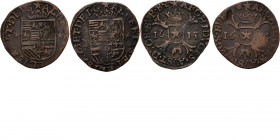 BRABANT - Liard (2) , Copper, ALBERT & ISABELLE 1598–1621 Maestricht. Écu couronné. R/. croix portant en cœur l'écusson de la ville, entre le millésim...