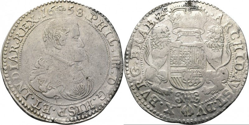 BRABANT - Ducaton 1658, Silver, PHILIPPE IV 1621-1665 Bruxelles. 2me type. Buste...