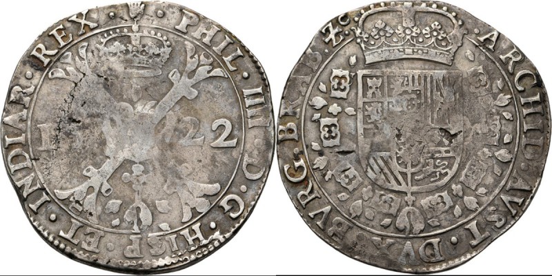 BRABANT - Patagon 1622, Silver, PHILIPPE IV 1621-1665 Anvers. Croix de bâtons no...