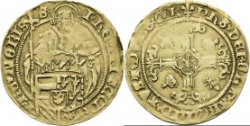 VLAANDEREN - Philippusgoudgulden z.j, Gold, FILIPS de Schone minderjarig 1482–1493 meerderjarig 1494–1506 8e emissie (1499–1503). Staande heilige acht...