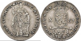 PROVINCIALE MUNTEN - X Stuiver 1786, Silver, Gelderland Staande Nederlandse maagd, mmt. korenaar rechts van hoed. Kz. generaliteitswapen tussen waarde...