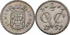 PROVINCIALE MUNTEN - ½ Zilveren duit 1757, Silver, Gelderland Gekroond provinciewapen IN DEO – SP. NOS. Kz. ✿ kraanvogel ✿ / VOC / jaartal. Kabelrand....