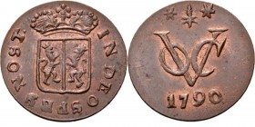 PROVINCIALE MUNTEN - ½ Duit 1790, Copper, Gelderland Gekroond provinciewapen IN DEO SPES NOST. Kz. ✶ korenaar ✶ / VOC / jaartal.Scho. 383bMet ingevuld...
