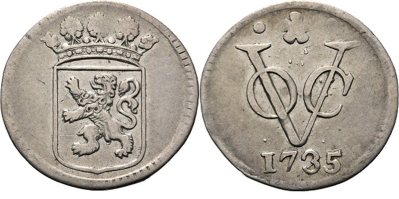PROVINCIALE MUNTEN - Zilveren duit 1735, Silver, Holland Gekroond provinciewapen...