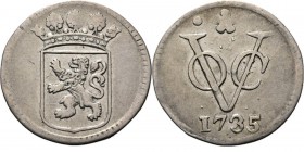 PROVINCIALE MUNTEN - Zilveren duit 1735, Silver, Holland Gekroond provinciewapen. Kz. · ✿ · / VOC / jaartal. Gladde rand.Scho. 123.2.50 g. S. Stempelb...