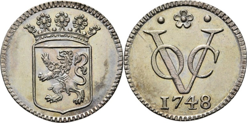 PROVINCIALE MUNTEN - Zilveren duit 1748, Silver, Holland Gekroond provinciewapen...
