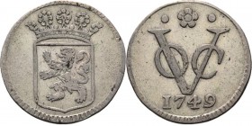 PROVINCIALE MUNTEN - Zilveren duit 1749, Silver, Holland Gekroond provinciewapen. Kz. · ✿ · / VOC / jaartal.Vgl. Scho. 128.2.98 g. Met gladde rand! R ...