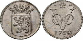 PROVINCIALE MUNTEN - Zilveren duit 1750, Silver, Holland Gekroond provinciewapen. Kz. · ✿ · / VOC / jaartal. Kabelrand.Scho. 129.3.28 g Prachtig