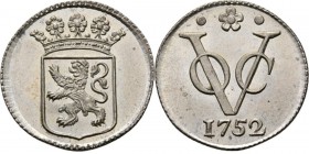 PROVINCIALE MUNTEN - Zilveren duit 1752, Silver, Holland Gekroond provinciewapen. Kz. · ✿ · / VOC / jaartal. Kabelrand.Scho. 131.3.14 g Prachtig +/Vri...