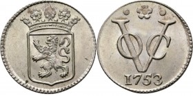 PROVINCIALE MUNTEN - Zilveren duit 1753, Silver, Holland Gekroond provinciewapen. Kz. · ✿ · / VOC / jaartal. Kabelrand.Scho. 132.3.12 g Prachtig +