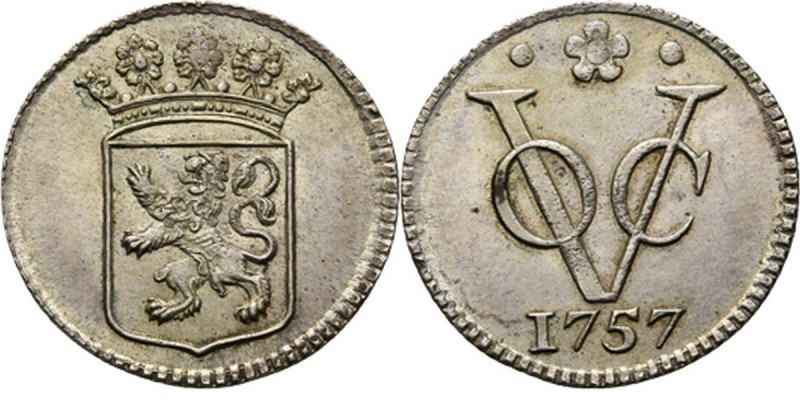 PROVINCIALE MUNTEN - Zilveren duit 1757, Silver, Holland Gekroond provinciewapen...
