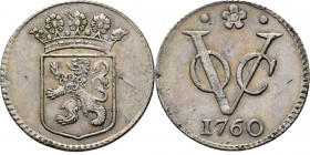 PROVINCIALE MUNTEN - Zilveren duit 1760, Silver, Holland Gekroond provinciewapen. Kz. · ✿ · / VOC / jaartal. Kabelrand.Scho. 139.2.91 g. Iets opgewrev...