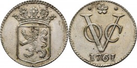 PROVINCIALE MUNTEN - Zilveren duit 1761, Silver, Holland Gekroond provinciewapen. Kz. · ✿ · / VOC / jaartal. Kabelrand.Scho. 140.2.80 g Zeer fraai +...